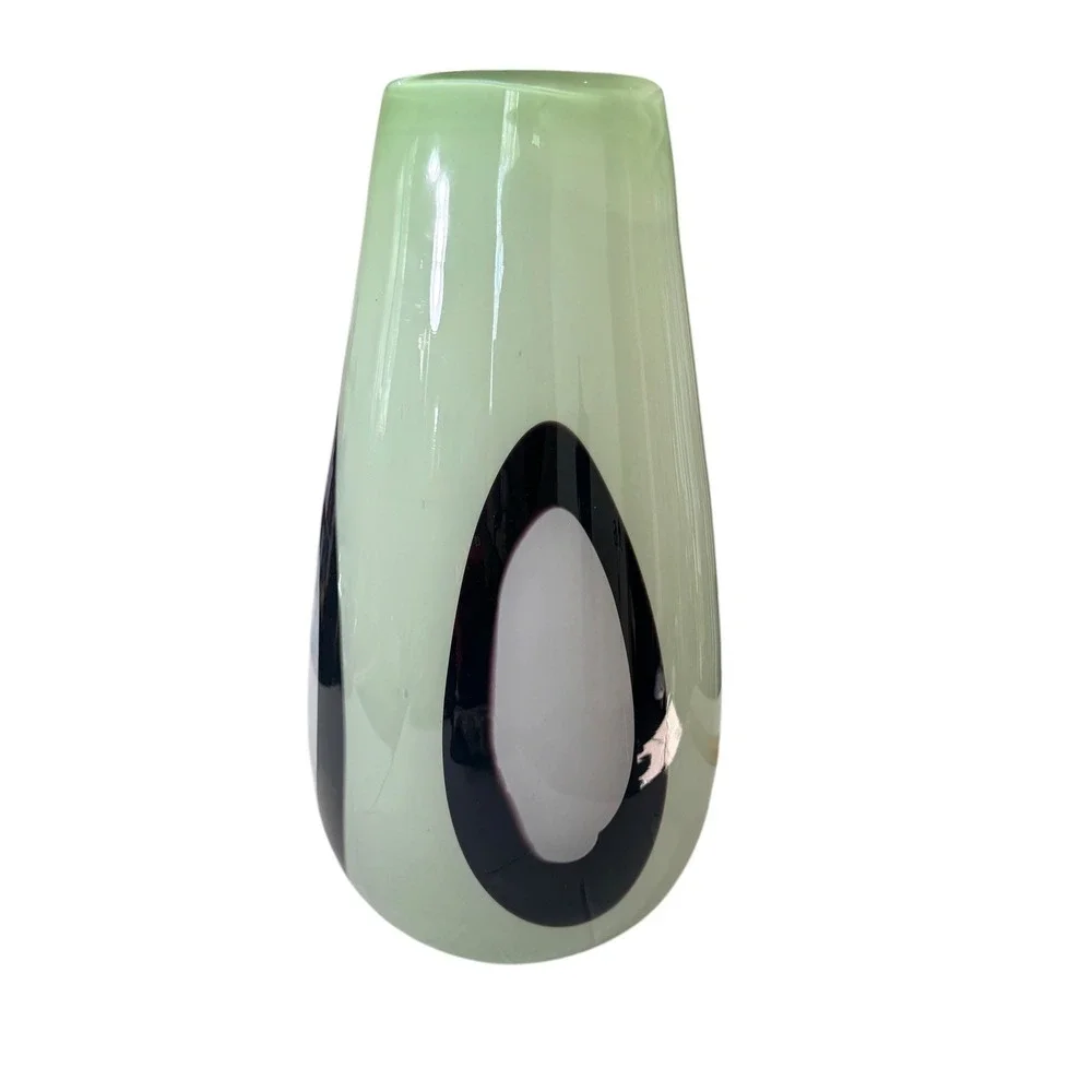 Large Artisan Murano Hand-Blown Glass Vase Mint Green Purple Abstract Eye 15.5in
